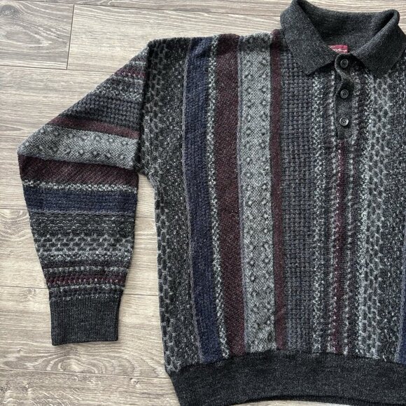 VTG Knitted Coogi Style Sweater Mens L Cooper Grand-pa Wool Pullover 90s Retro - Picture 4 of 16